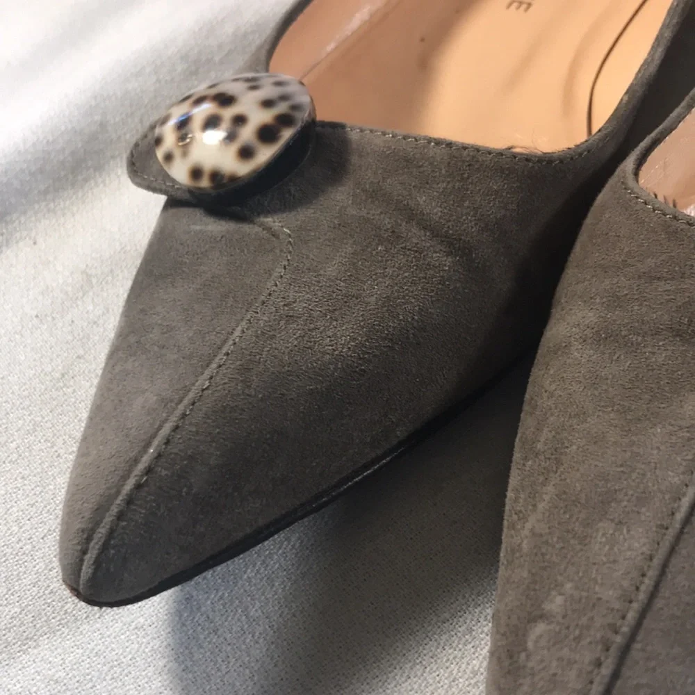 L’Autre Chose Women's Gray Suede Pointy Toe Slip On Shoes with Speckled Accent